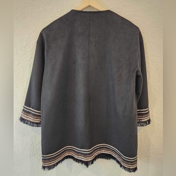 ZARA Combination Faux Suede Embroidered  Jacket Cardigan Size Med - Picture 7 of 16